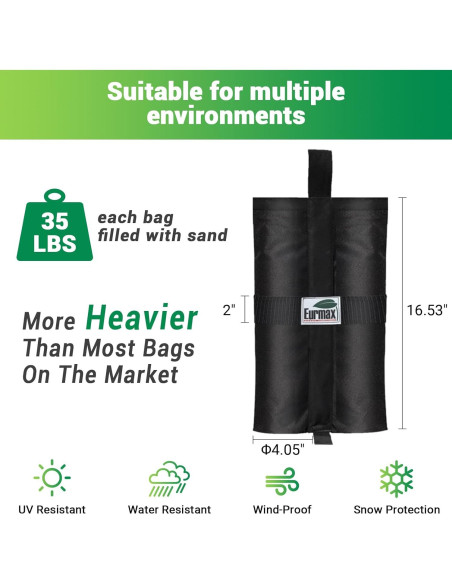 Bolsas de peso para toldo Eurmax Negro - Juego de 4, 13.6-15.9 kg