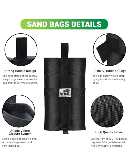 Bolsas de peso para toldo Eurmax Negro - Juego de 4, 13.6-15.9 kg