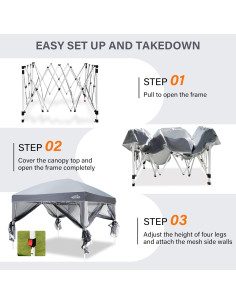 Carpa Plegable AIGOCANO 3x3m con Pantalla de Red Gris 2