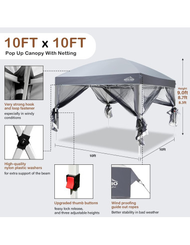 Carpa Plegable AIGOCANO 3x3m con Pantalla de Red Gris