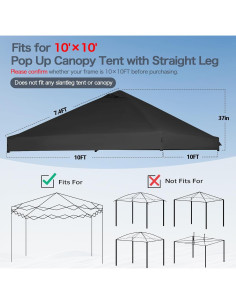 Techo de Reemplazo Carpa 10x10 GOTRUTH Impermeable UV Negro 2