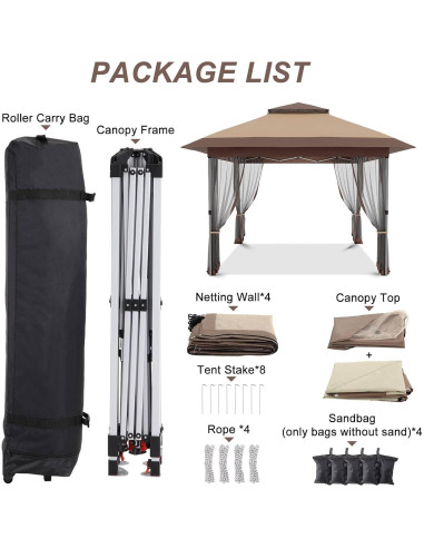 Gazebo Plegable GarveeLife 3.66m x 3.66m con Mosquitera