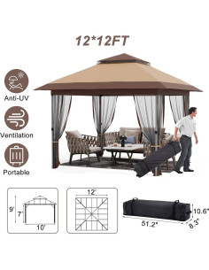 Gazebo Plegable GAOMON 3.66x3.66m con Mosquitera Doble 2