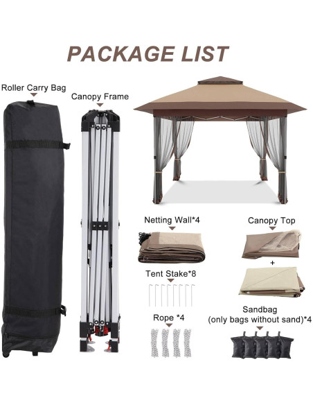 Gazebo Plegable GAOMON 3.66x3.66m con Mosquitera Doble