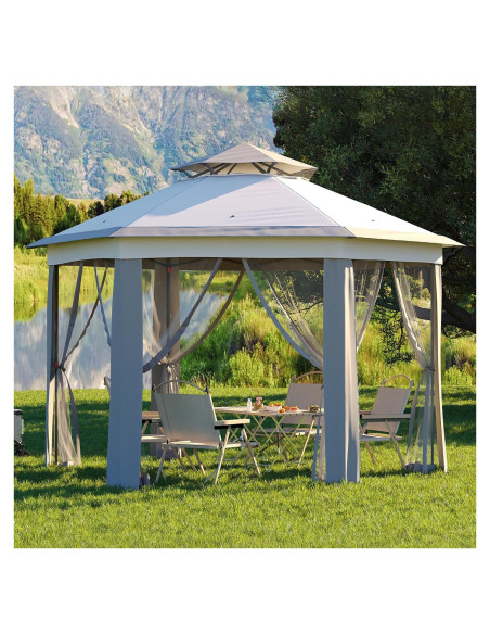 Gazebo Plegable HarmonyHealth 4.06x4.06m con Malla y Estructura de Acero