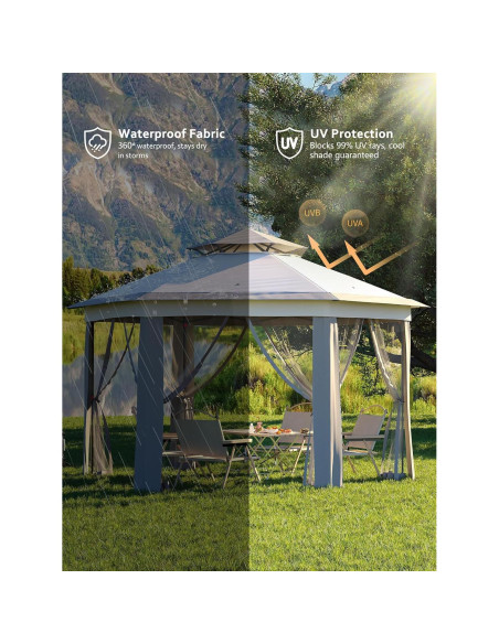 Gazebo Plegable HarmonyHealth 4.06x4.06m con Malla y Estructura de Acero