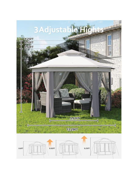 Gazebo Plegable HarmonyHealth 4.06x4.06m con Malla y Estructura de Acero