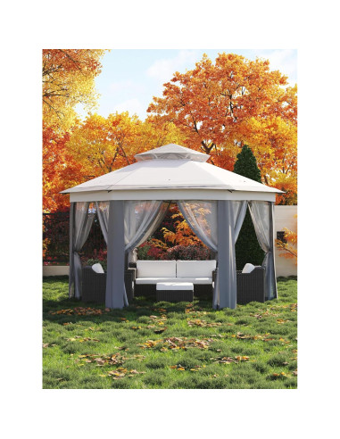 Gazebo Plegable HarmonyHealth 4.06x4.06m con Malla y Estructura de Acero