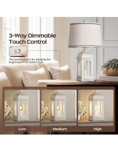 Lámpara de Mesa QiMH 66 cm Blanca Desgastada con USB y Luz Nocturna 2