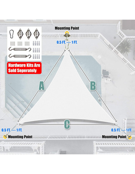 Vela de Sombra Triangular Amgo 5.49m Blanca UPF50+ 95% UV