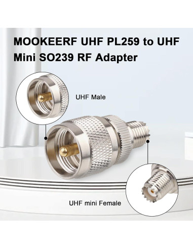 Adaptador UHF PL259 a Mini UHF SO239 - 2 Piezas MOOKEERF