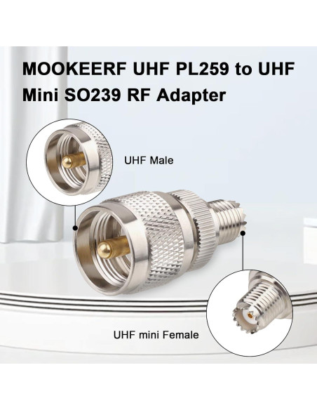 Adaptador UHF PL259 a Mini UHF SO239 - 2 Piezas MOOKEERF