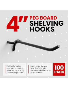 Ganchos de Pegboard FactorDuty 4" Acero Negro 100 Piezas 2