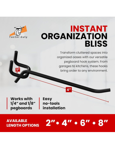 Ganchos de Pegboard FactorDuty 4" Acero Negro 100 Piezas