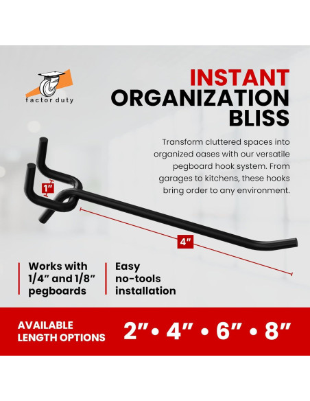 Ganchos de Pegboard FactorDuty 4" Acero Negro 100 Piezas