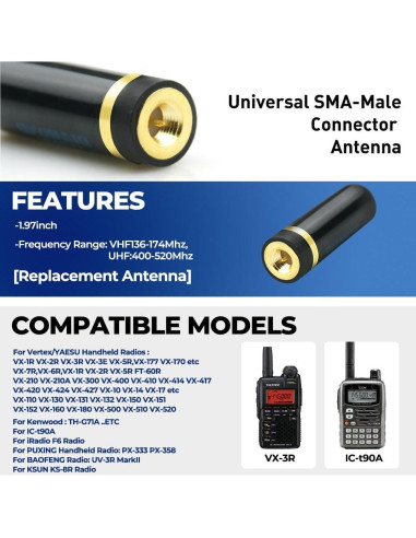 Antena de Reemplazo VHF/UHF Canneng SMA-Masculino 5cm (2 Piezas)