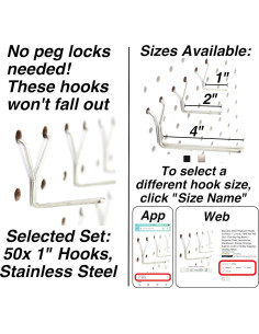 Ganchos de Tablero de Clavos Right Arrange 50-Pack Acero Inoxidable 2