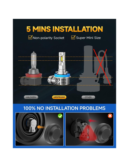 Bombillas H11 Ursprung Q12, 700% Brillo, 60000Hrs Vida Útil