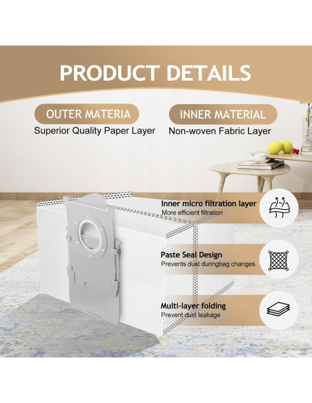 Paquete de 12 bolsas de polvo Rinakou para ECOVACS DEEBOT