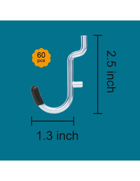 Ganchos J de Metal Daanxw para Tablero de Clavos 60pcs Negro