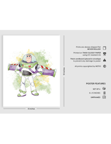 Set de 6 Impresiones en Acuarela Toy Story 20x25 cm