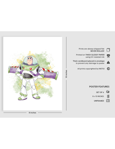 Set de 6 Impresiones en Acuarela Toy Story 20x25 cm