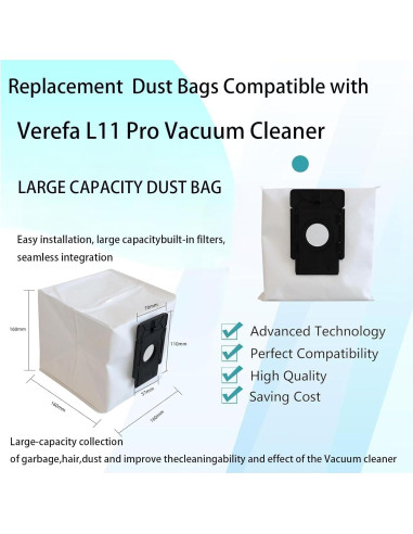 Bolsas de Polvo de Reemplazo Jpbaisqic para Aspiradora Verefa L11 Pro - 9 Piezas