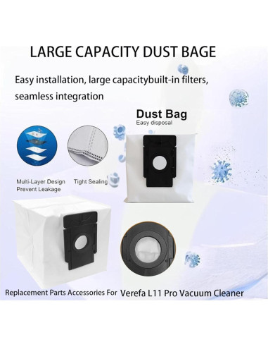 Bolsas de Polvo de Reemplazo Jpbaisqic para Aspiradora Verefa L11 Pro - 9 Piezas