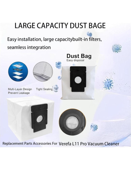 Bolsas de Polvo de Reemplazo Jpbaisqic para Aspiradora Verefa L11 Pro - 9 Piezas