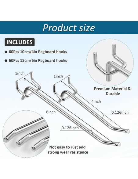 120 Ganchos de Acero Inoxidable para Tablero Perforado Aiofaervy