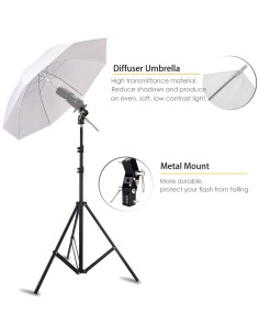 Kit de Paraguas Suave Blanco Selens 84cm con Soporte de Luz 2