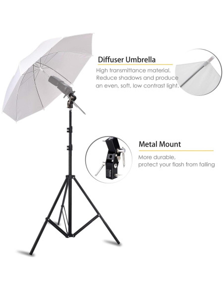 Kit de Paraguas Suave Blanco Selens 84cm con Soporte de Luz