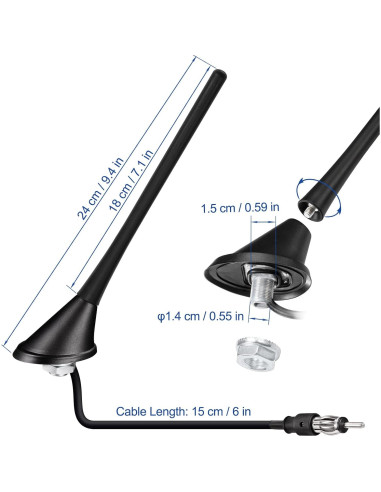 Antena de Radio AM FM Eightwood con Conector DIN 17.3cm