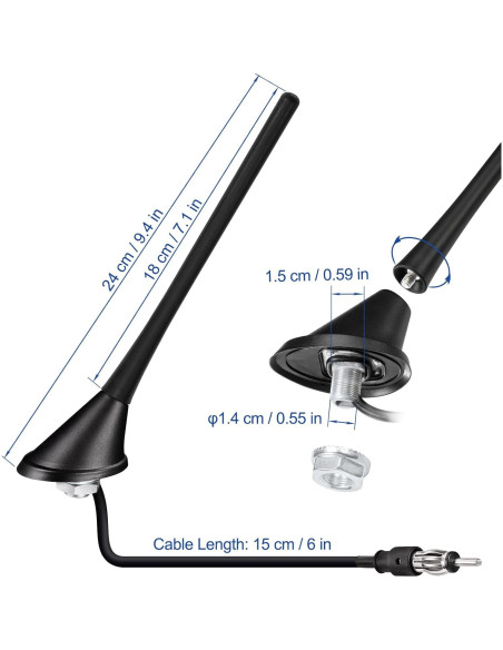 Antena de Radio AM FM Eightwood con Conector DIN 17.3cm