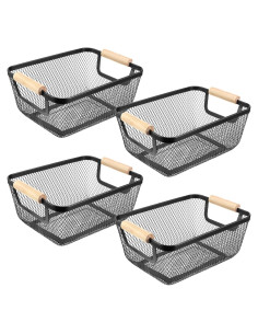 Cestas de Alambre de Metal Ziliny 4 Pcs con Mangos de Madera