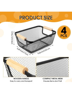 Cestas de Alambre de Metal Ziliny 4 Pcs con Mangos de Madera 2