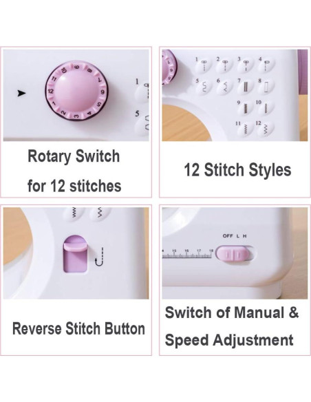 Máquina de Coser Eléctrica Dechow 505A para Principiantes, 12 Puntadas