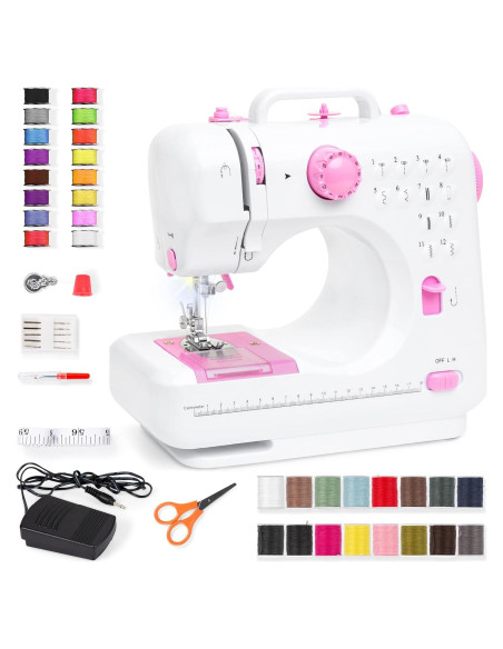 Máquina de Coser Compacta Mejor Opción 6V Rosa/Blanco 42 Piezas