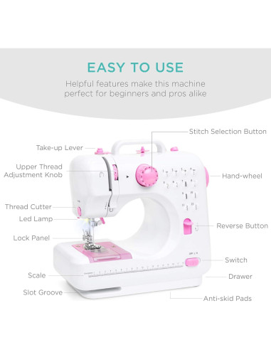 Máquina de Coser Compacta Mejor Opción 6V Rosa/Blanco 42 Piezas