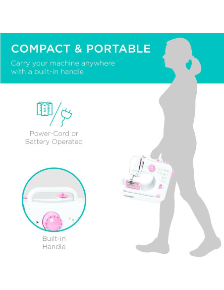 Máquina de Coser Compacta Mejor Opción 6V Rosa/Blanco 42 Piezas