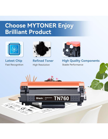 Cartucho de Tóner Remanufacturado MYTONER TN760 Negro - Paquete de 2