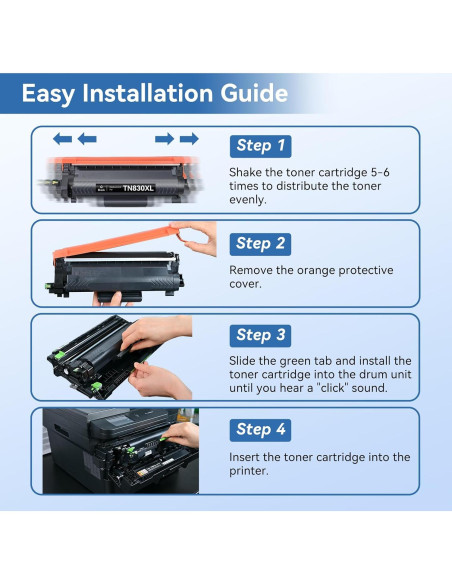 Cartucho de Tóner MYTONER TN830XL Negro Alto Rendimiento 2Pack