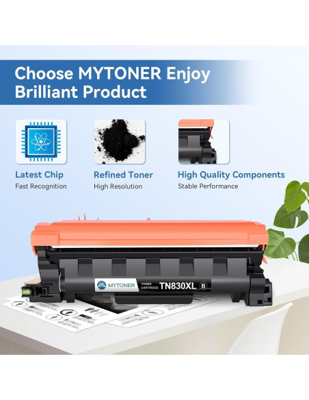 Cartucho de Tóner MYTONER TN830XL Negro Alto Rendimiento 2Pack