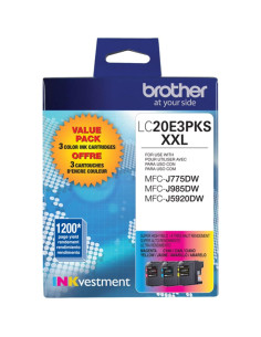 Cartucho de Tinta Brother LC20E de Alto Rendimiento - Paquete de 3 2