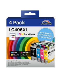 Cartuchos de tinta Colorfly LC406XL para impresora Brother - 4 unidades