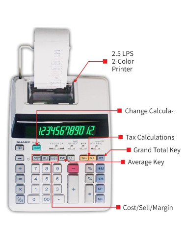 Calculadora de Impresión de Tinta Sharp EL-1801V, Pantalla 12 Dígitos