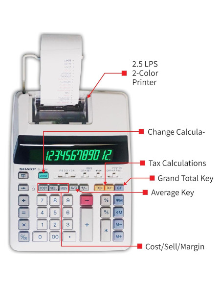 Calculadora de Impresión de Tinta Sharp EL-1801V, Pantalla 12 Dígitos