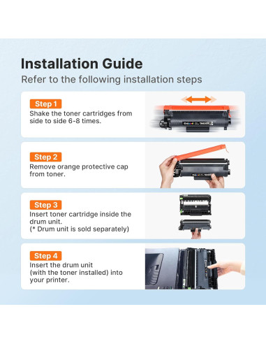 Cartucho de tóner E-Z Ink TN830XL Negro para Brother - 4 Unidades