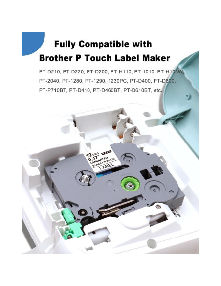 Paquete de 7 Cintas de Etiqueta Esser TZe-231 12mm Negro sobre Blanco