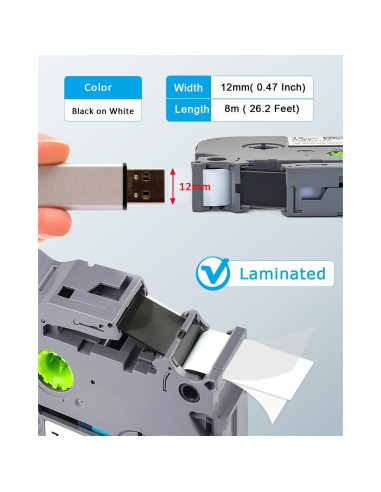 Paquete de 7 Cintas de Etiqueta Esser TZe-231 12mm Negro sobre Blanco